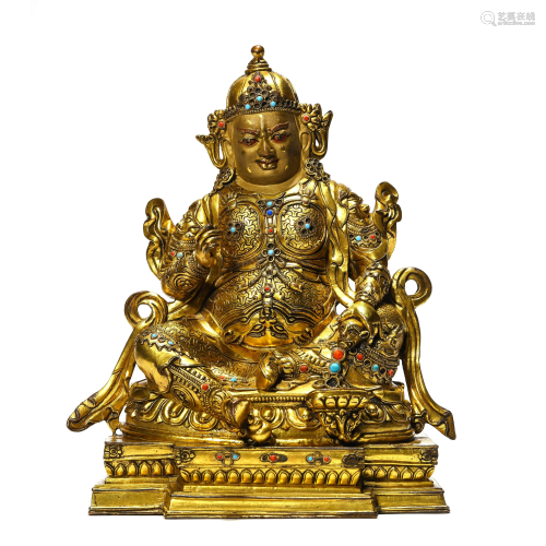 Gilt-Bronze Yellow Jambhala Statue