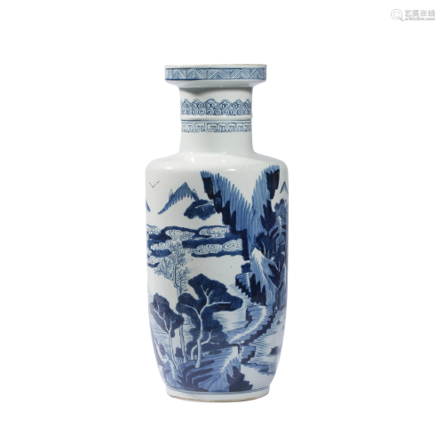 Porcelain Blue and White Mountain and River Vase