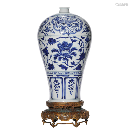 A Porcelain Blue and White Poeny Meiping Vase