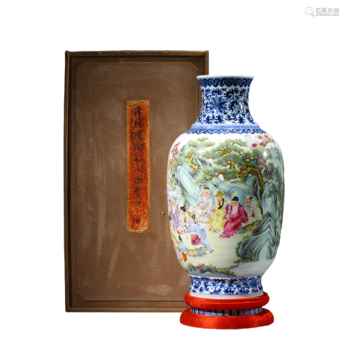 Porcelain Famille-Rose Figure Vase, Qianlong Mark