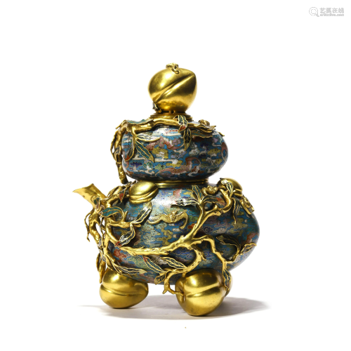 A Cloisonne Enamel Double-Gourd Vase, Qianlong Mark