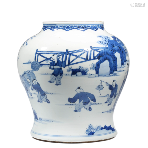 Porcelain Blue and White Story Jar
