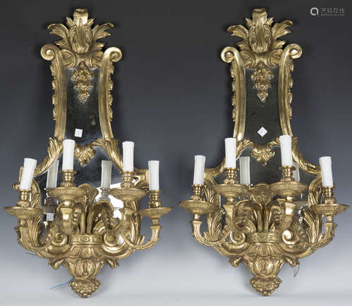 A pair of modern French style gilt brass four-branch wall sc...