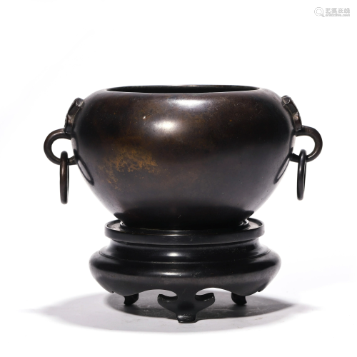 Bronze Alms Bowl and Stand, Xuande Mark