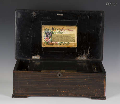 A 19th century Swiss music box, the foliate inlaid and simul...