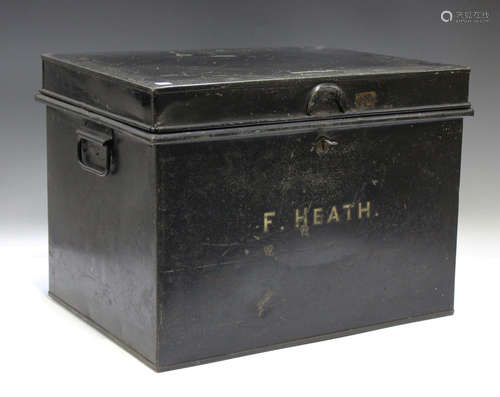 An early 20th century tole painted tin documents box, with k...