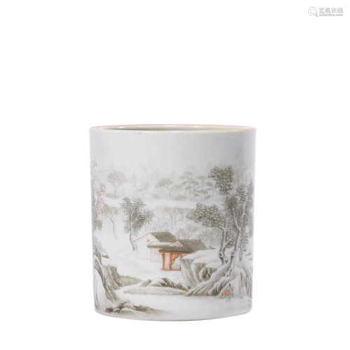 Porcelain Grisaille-Decorated Brush Pot