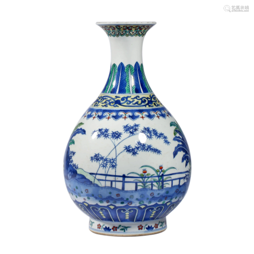 Porcelain Blue and White Bamboo Vase, Qianlong Mark