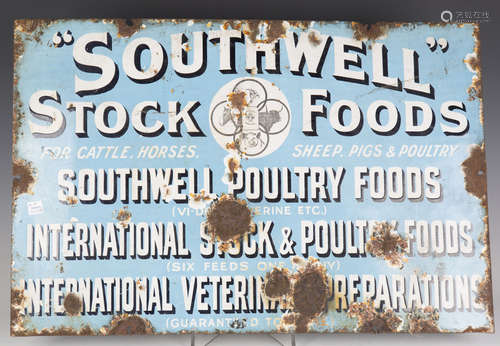 A 'Southwell Stock Foods' enamel advertising sign, 40.5cm x ...