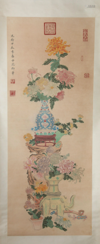 A Scroll Painting of Flowers by Ci Xi