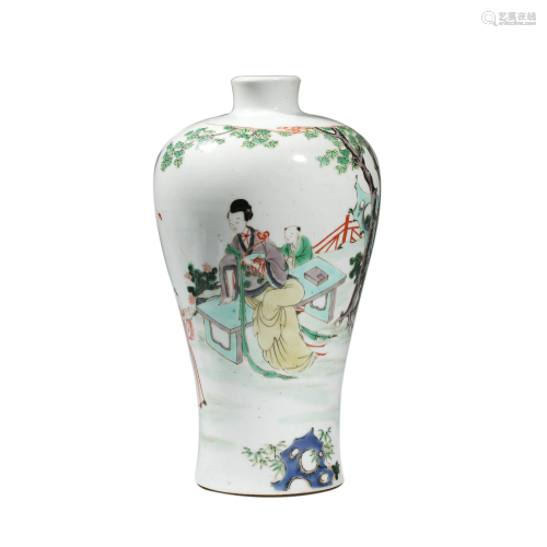 Porcelain Famille-Rose Figure Meiping Vase