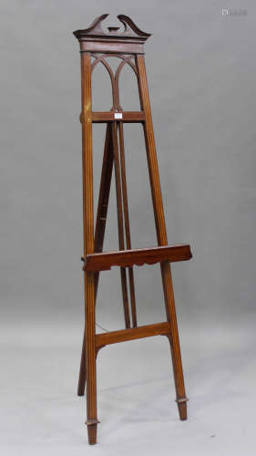 An Edwardian mahogany and boxwood inlaid artist's easel, hei...