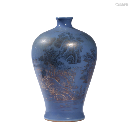 Porcelain Blue-Glazed Meiping Vase