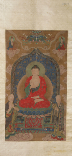 A Scroll Painting of Sakyamuni Statue