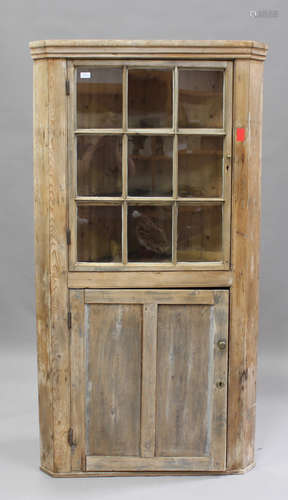 A Victorian and later stripped pine floor standing corner di...