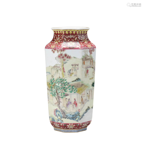 Porcelain Famille-Rose Poem and Figure Vase, Qianlong M