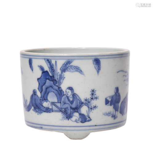 Porcelain Blue and White Tripot Censer