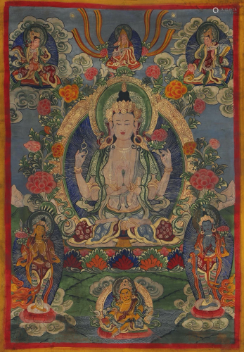 A Thangka of Avalokiteshvara Statue