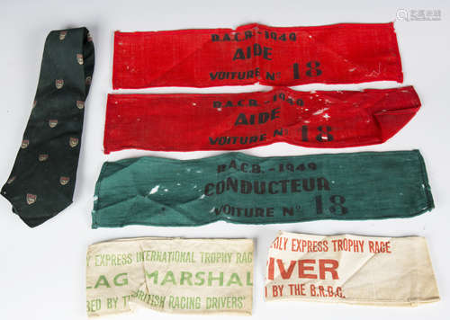 A group of mainly mid-20th century motor racing armbands and...