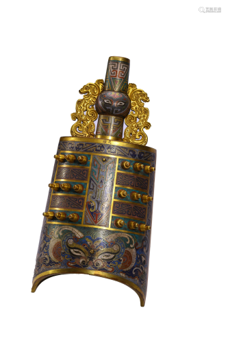 A Cloisonne Enamel Taotie Mask Chime Bell, Qianlong Ma