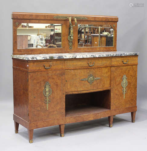 A French Art Deco pollard oak side cabinet with gilt metal m...