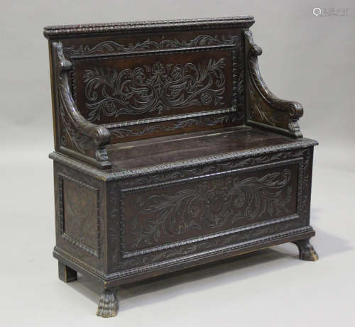 A late Victorian mahogany box seat hall bench by S. & H. Jew...