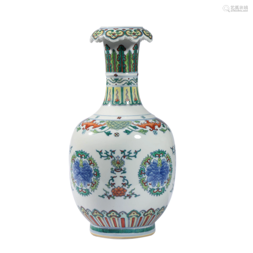 Porcelain Doucai Floral Vase, Qianlong Mark