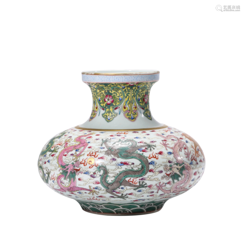 Porcelain Famille-Rose Dragon and Cloud Vase, Yongzheng