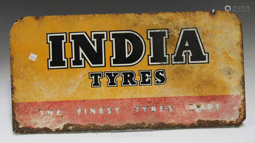 An India Tyres enamel double-sided advertising sign, 30.5cm ...