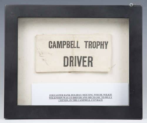 A white cotton 'Campbell Trophy Driver' armband, purportedly...