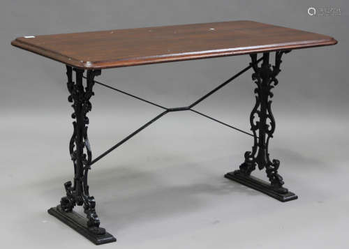 A later Victorian cast iron pub table base, the later rectan...