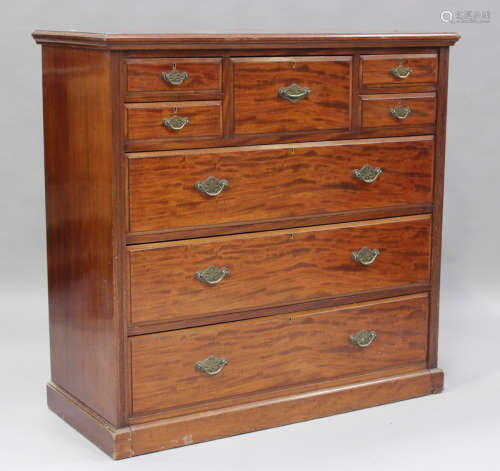 A late Victorian figured mahogany chest of five short and th...