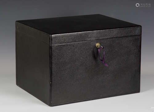 An early 20th century black leather document box by Asprey o...