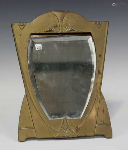 A WMF Jugendstil brass framed dressing table mirror of angul...