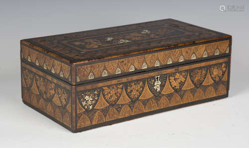 An early 19th century box, finely inlaid in various woods wi...