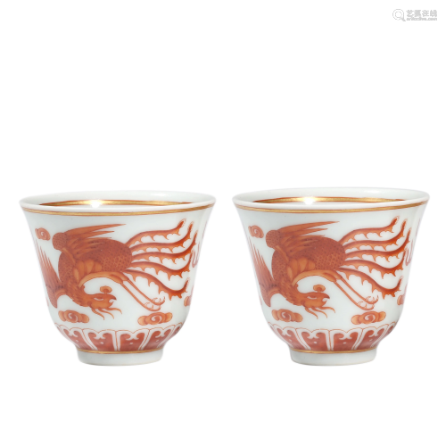 Pair of Porcelain Iron-Red Glazed Dragon and Phoenix C