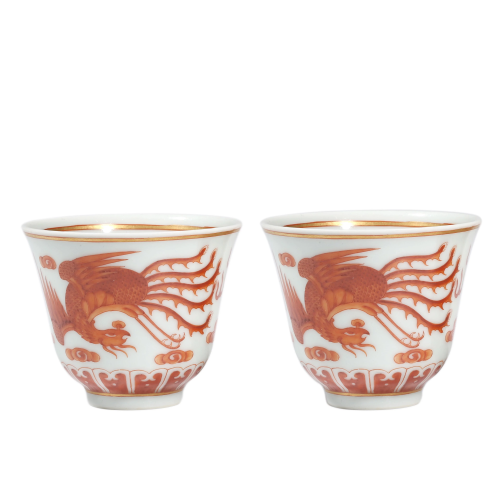 Pair of Porcelain Iron-Red Glazed Dragon and Phoenix C