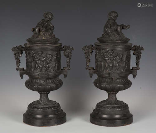 A pair of late 19th century patinated cast spelter ornamenta...