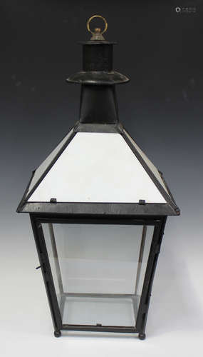 A late Victorian black painted tin framed street lantern top...