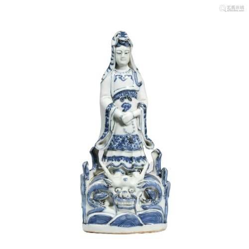 Porcelain Blue and White Avalokiteshvara Statue