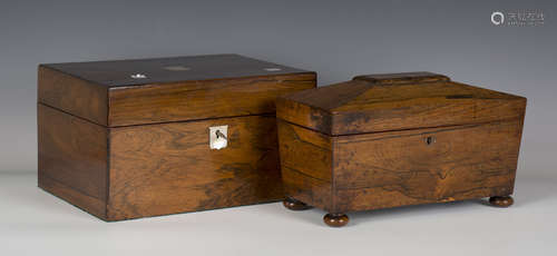 A Regency rosewood tea caddy of sarcophagus form, width 29.5...