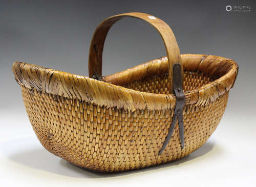 A 19th century woven rattan basket, length 59cm, a pair of V...