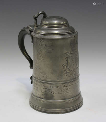 A Victorian pewter St John's College rowing trophy tankard, ...