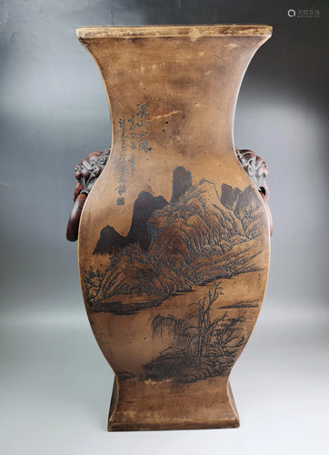 A Chinese Qing dynasty Zisha-stoneware vase with