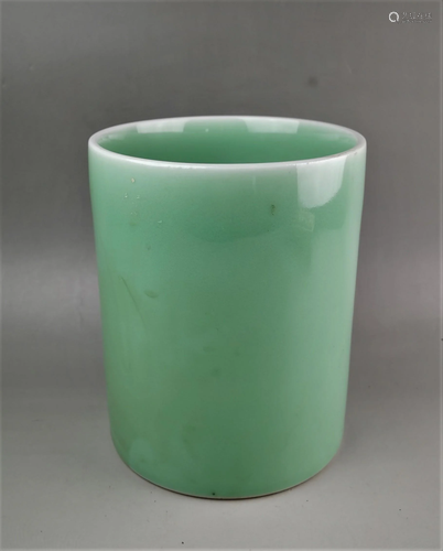 A Chinese green glazed brush holder