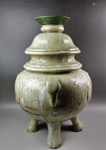 A large Chinese celadon porcelain censer