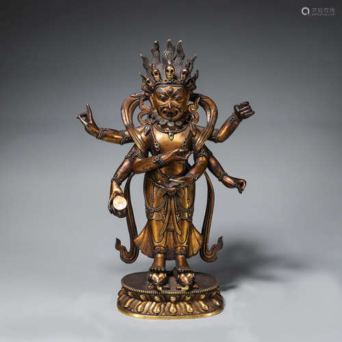 A gilding copper Mahakala statue