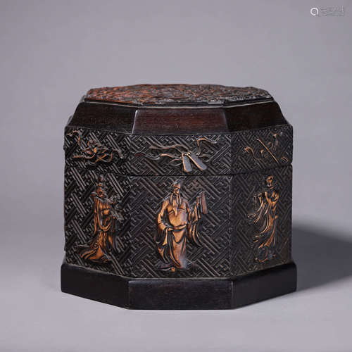 A red sandalwood boxwood-inlaid eight immortals case