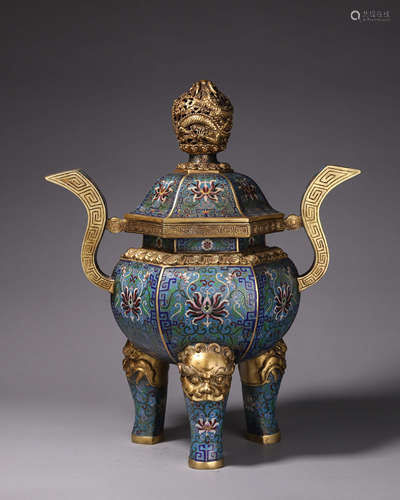 A flower patterned gilding cloisonne censer