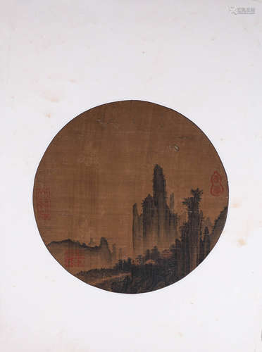 A Chinese landscape silk scroll painting